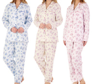 Slenderella Ladies Flannel Cotton Floral Tailored Pyjamas (3 Colours)