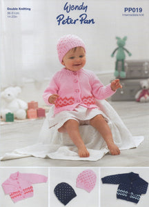 Wendy Peter Pan Baby Double Knitting Pattern - Cardigans & Hat (PP019)