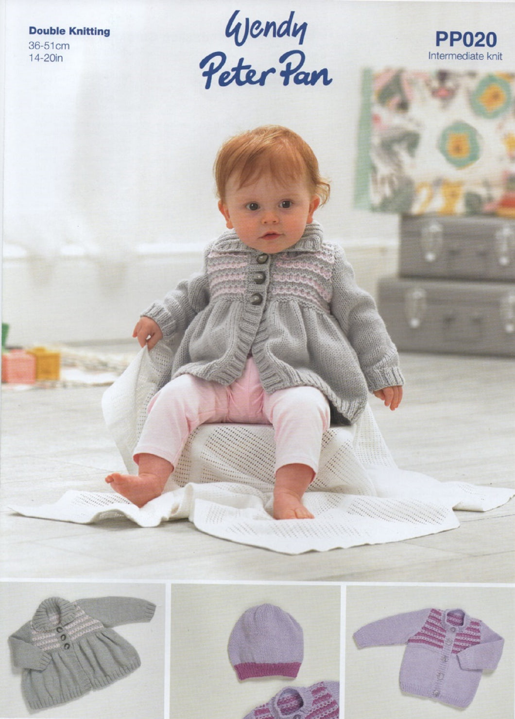 Wendy Peter Pan Baby Double Knitting Pattern - Cardigan Hat & Jacket (PP020)