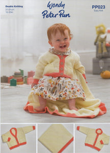 Wendy Peter Pan Baby Knitting Pattern - Cardigan & Blanket (PP023)