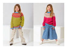 Load image into Gallery viewer, King Cole Double Knitting Pattern Girls Fairisle Sweaters (6343)