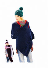 Load image into Gallery viewer, UKHKA 204 Chunky Knitting Pattern - Ladies Poncho Hat &amp; Scarf