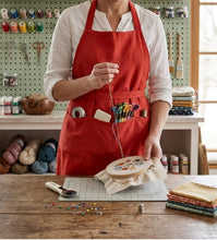 Load image into Gallery viewer, Red Linen Loose Smock Apron with Pockets 42” x 38”