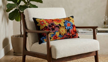 Load image into Gallery viewer, Black Floral Embroidered Cushion Cover with Feather Cushion Pad 12" x 18"