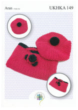Load image into Gallery viewer, Aran Knitting Pattern for Girls Beret &amp; Floral Bag Set (UKHKA 149)