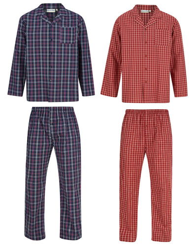 Walker Reid Yarn Dyed Cotton Traditional Check Pyjamas (Navy or Red)