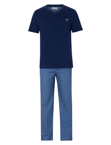 Walker Reid Mens Pyjamas Jersey Top & Diamond Pattern Bottoms (Blue or Navy)