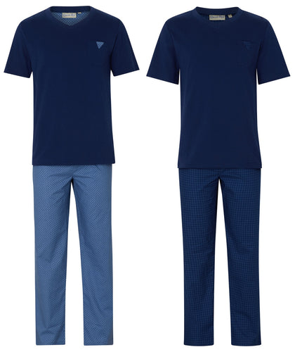 Walker Reid Mens Pyjamas Jersey Top & Diamond Pattern Bottoms (Blue or Navy)