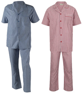 Walker Reid Mens Striped Cotton Pyjamas (Blue or Red)
