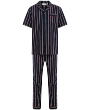 Load image into Gallery viewer, Walker Reid Mens Navy &amp; Red Striped Cotton Pyjamas (Medium - XXXL)