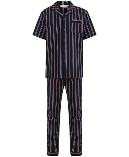 Walker Reid Mens Navy & Red Striped Cotton Pyjamas (Medium - XXXL)