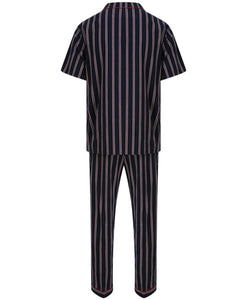 Walker Reid Mens Navy & Red Striped Cotton Pyjamas (Medium - XXXL)