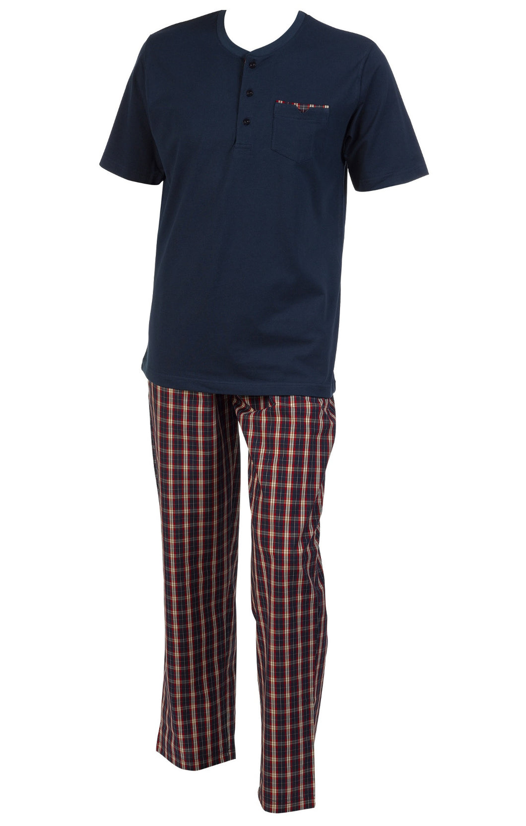 Walker Reid Mens Plain Top & Checked Bottoms Pyjamas Set- XL