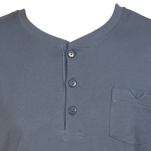 Walker Reid Mens Plain Top & Striped Bottoms Pyjamas Set (Blue or Grey)