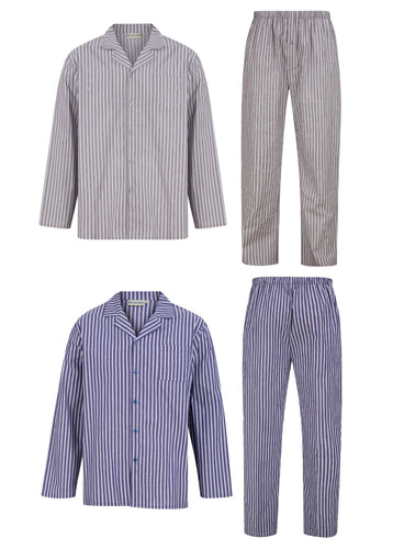 Walker Reid Traditional Striped Cotton Pyjamas (Grey or Navy)