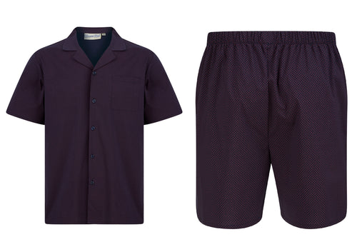 Walker Reid Navy & Red Diamond Print Button Up & Shorts Pyjamas Set