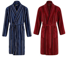 Load image into Gallery viewer, Walker Reid Mens Striped Fleece Dressing Gown (Navy or Red)