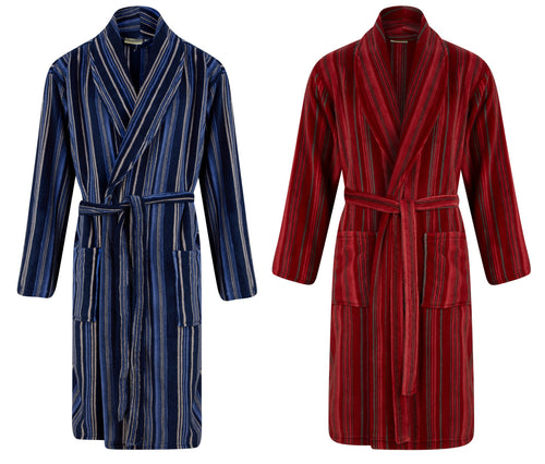 Walker Reid Mens Striped Fleece Dressing Gown (Navy or Red)
