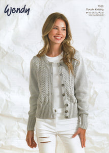 Wendy Ladies Double Knitting Pattern - Button Cardigan (7022)