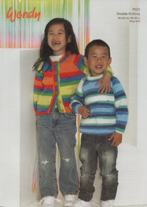 Wendy Peter Pan Kids Double Knitting Pattern - Cardigan & Sweater (7023)