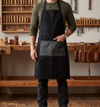 Load image into Gallery viewer, Black Polycotton Bib Apron with Denim Pocket (Pack of 5)
