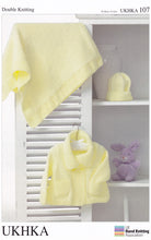 Load image into Gallery viewer, Double Knitting Pattern for Long Sleeved Jacket Hat &amp; Blanket (UKHKA 107)