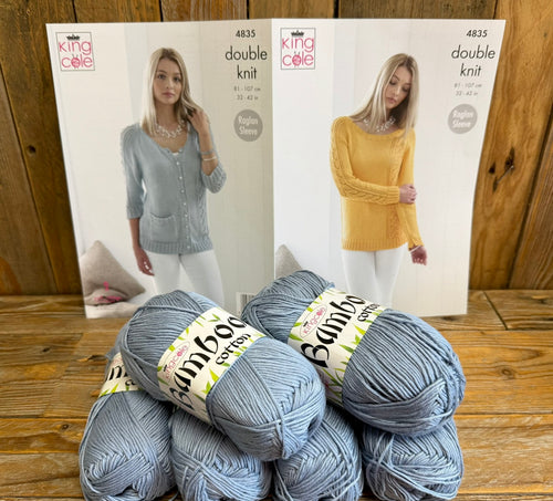 King Cole Knitting Pattern 4835 & Bamboo Cotton Yarn Bundle DK