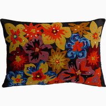 Load image into Gallery viewer, Black Floral Embroidered Cushion Cover with Feather Cushion Pad 12" x 18"