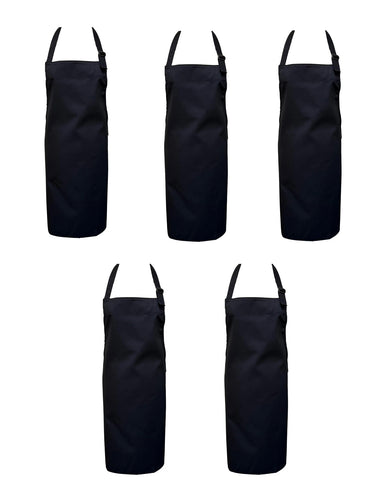 5 Pack Bundle Black Full Bib Apron No Pocket 69cm x 86cm