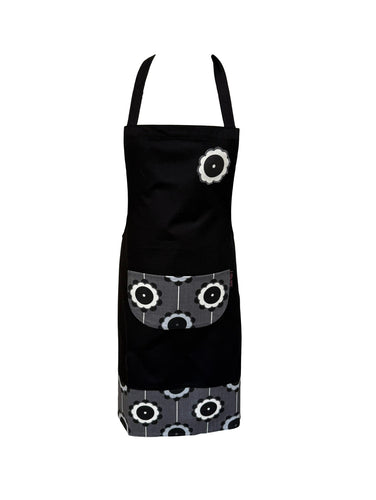 Black Flower Pinny Cotton Apron with Pocket 24” x 31”