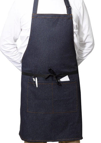 Blue Denim 100% Cotton Bib Apron With Split Pocket 27
