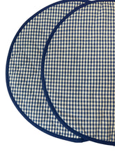 Load image into Gallery viewer, Pair of Blue Gingham Aga Hob Covers 13.5&quot;