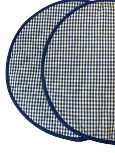 Pair of Blue Gingham Aga Hob Covers 13.5"