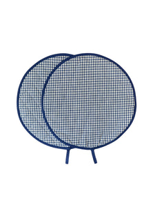 Pair of Blue Gingham Aga Hob Covers 13.5"