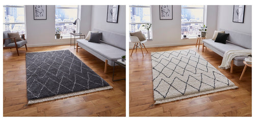 Boho Moroccan Beni Ourain Diamond Pattern Shaggy Pile Rug (5 Colours)