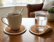 Pair of Cotton Boucle Drink Coasters with Beige Towelling Base (13cm / 5