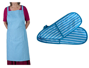 Butchers Stripe Printed Cotton Bib Apron or Double Oven Glove (5 Colours)