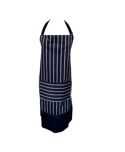 Navy Butchers Stripe 100% Cotton Bib Apron with Pocket 72cm x 88cm