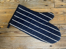 Load image into Gallery viewer, Navy &amp; White Stripe Butchers Quilted Cotton Oven Glove