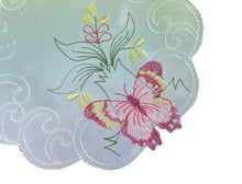 Load image into Gallery viewer, Pack of 6 Embroidered Butterfly Scalloped Edge Doilies (2 Sizes)
