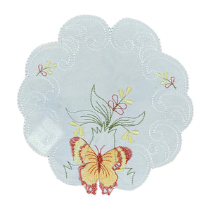 Pack of 6 Embroidered Butterfly Scalloped Edge Doilies (2 Sizes)