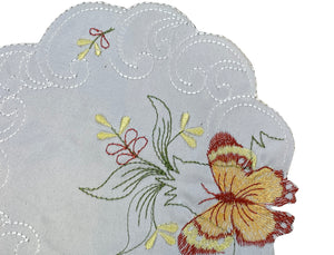Pack of 6 Embroidered Butterfly Scalloped Edge Doilies (2 Sizes)