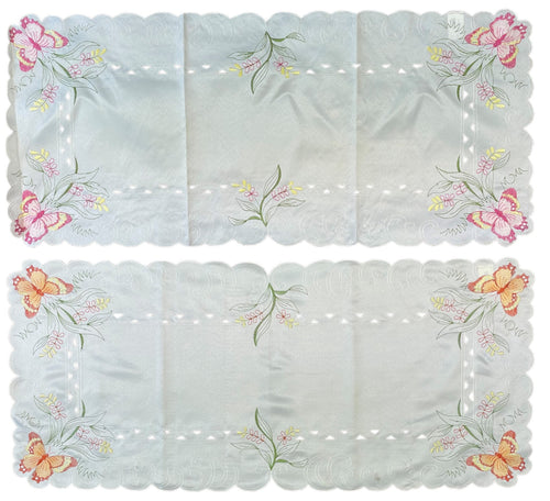 Embroidered Butterfly Table Runner with Scalloped Edge 16