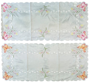 Embroidered Butterfly Table Runner with Scalloped Edge 16" x 36" (2 Colours)
