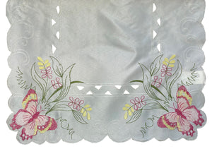 Embroidered Butterfly Table Runner with Scalloped Edge 16" x 36" (2 Colours)