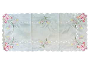 Embroidered Butterfly Table Runner with Scalloped Edge 16" x 36" (2 Colours)