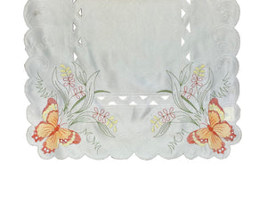 Embroidered Butterfly Table Runner with Scalloped Edge 16" x 36" (2 Colours)