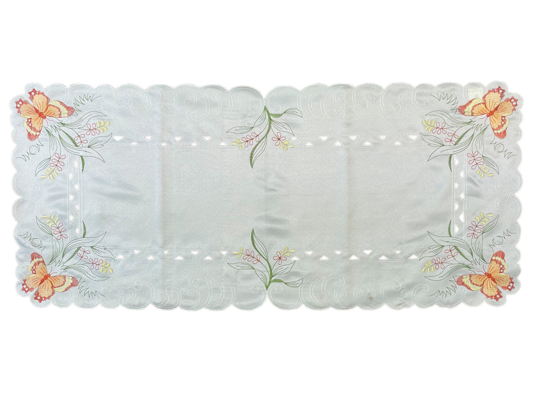 Embroidered Butterfly Table Runner with Scalloped Edge 16