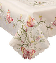 Load image into Gallery viewer, Embroidered Butterfly Tablecloth with Scalloped Edge 36&quot; x 36&quot; (2 Colours)