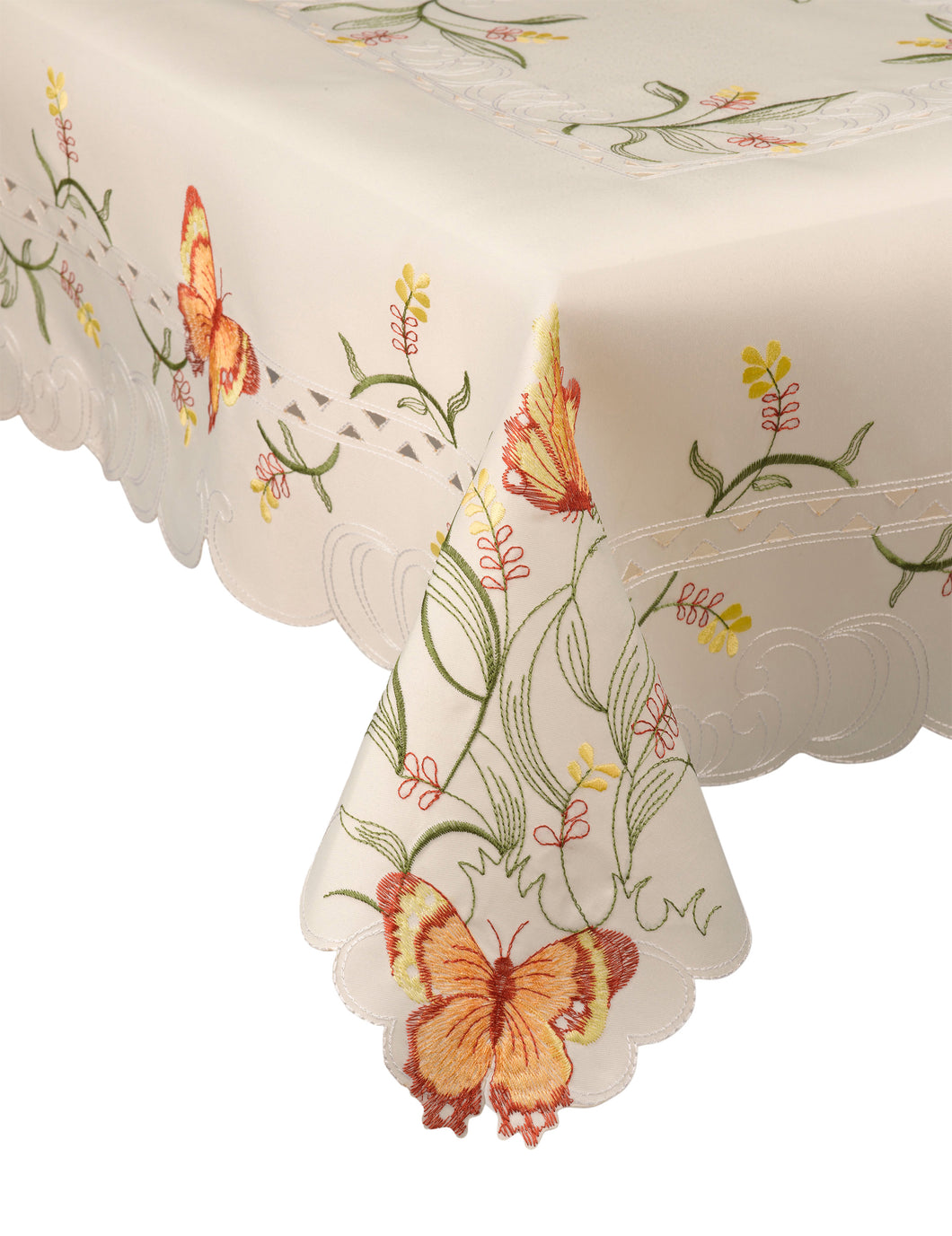 Embroidered Butterfly Tablecloth with Scalloped Edge 36